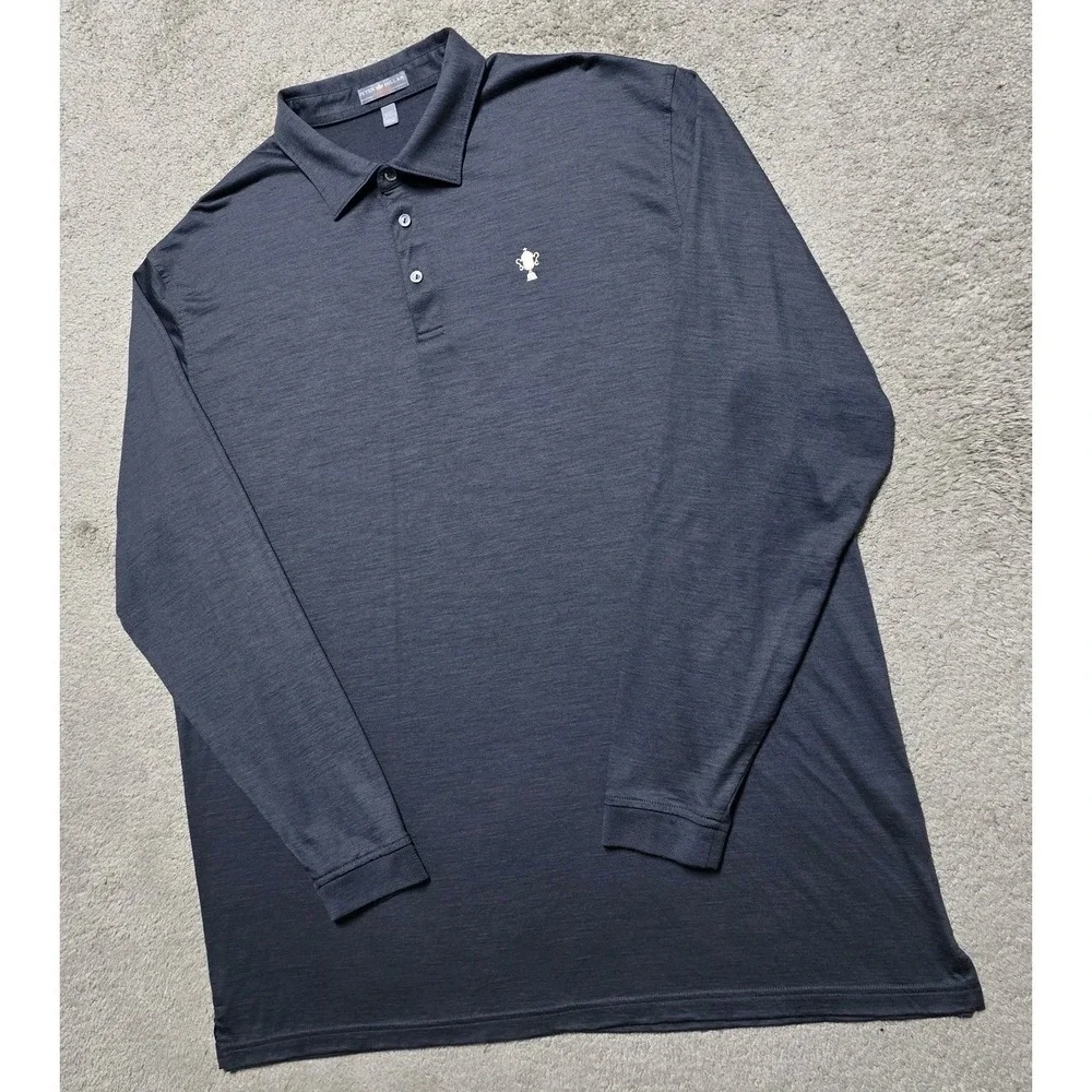 Peter Millar Wicking Mens 2XL Long Sleeve Merino Wool Polo Shirt US Open Semple